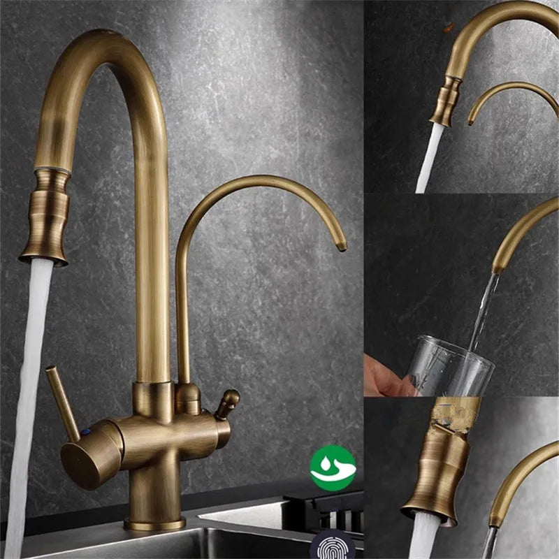 Afralia™ Solid Brass Kitchen Faucet Mixer with Water Filter Tap - Deck Mounted