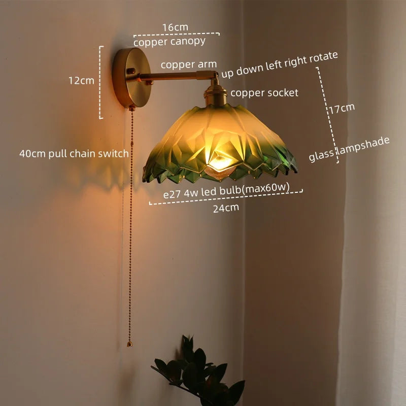 Afralia™ Japanese Style LED Glass Copper Wall Lamp Sconce for Restaurant, Bar, Bedroom, Bathroom