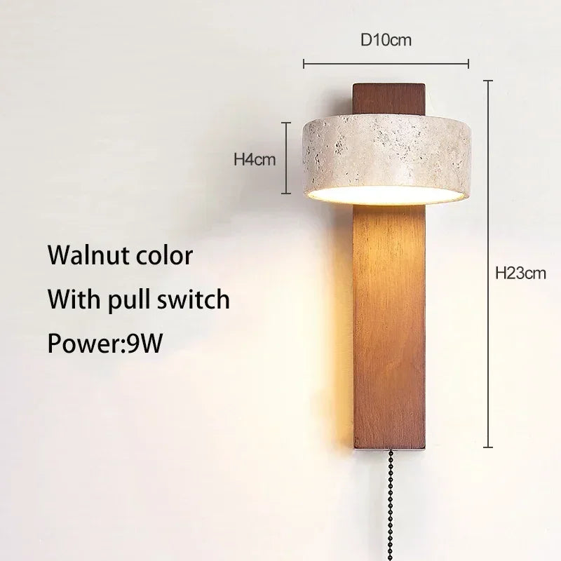 Afralia™ Travertine Wall Sconce Light Wood Rotatable for Bedroom Bedside