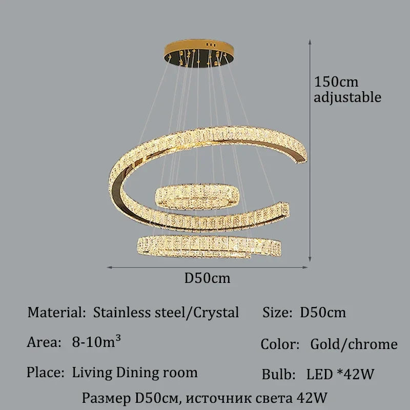 Afralia™ Luxury Gold LED Crystal Chandelier for Living & Dining Room Home Decor