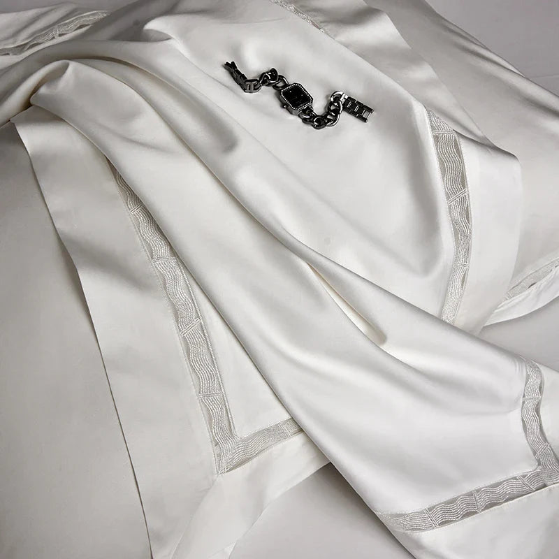 Afralia™ Hollow Lace Wide Edge Luxury Bedding Set with Soft Silky Finish