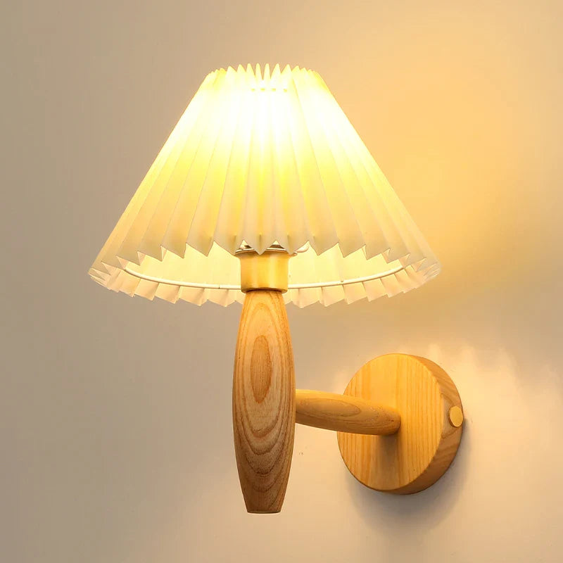 Afralia™ Cream PVC LED Wall Lamps Japanese Walnut Wood Applique Murale