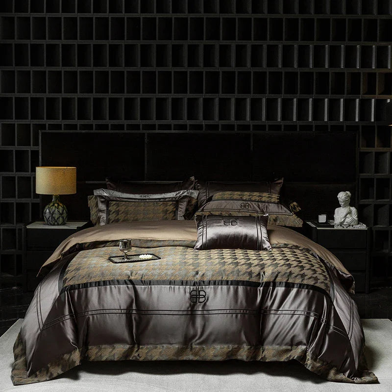 Afralia™ Luxe Brocade Jacquard Bedding Set with Egyptian Cotton & Embroidery