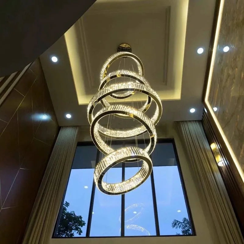 Afralia™ Crystal LED Chandelier: Luxury Modern Ring Stair Hanging Lamp for Living Room Decor