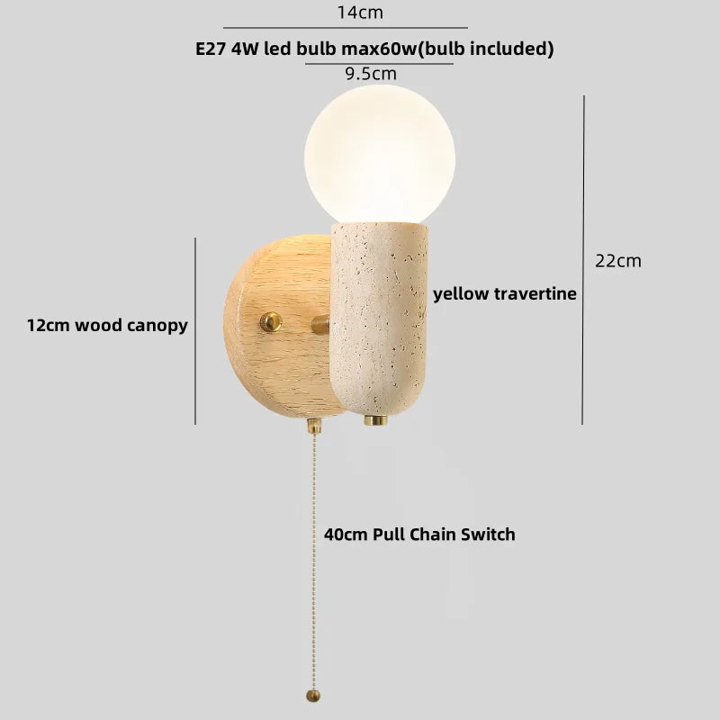 Afralia™ Yellow Travertine LED Wall Lights Rotate Pull Chain Switch