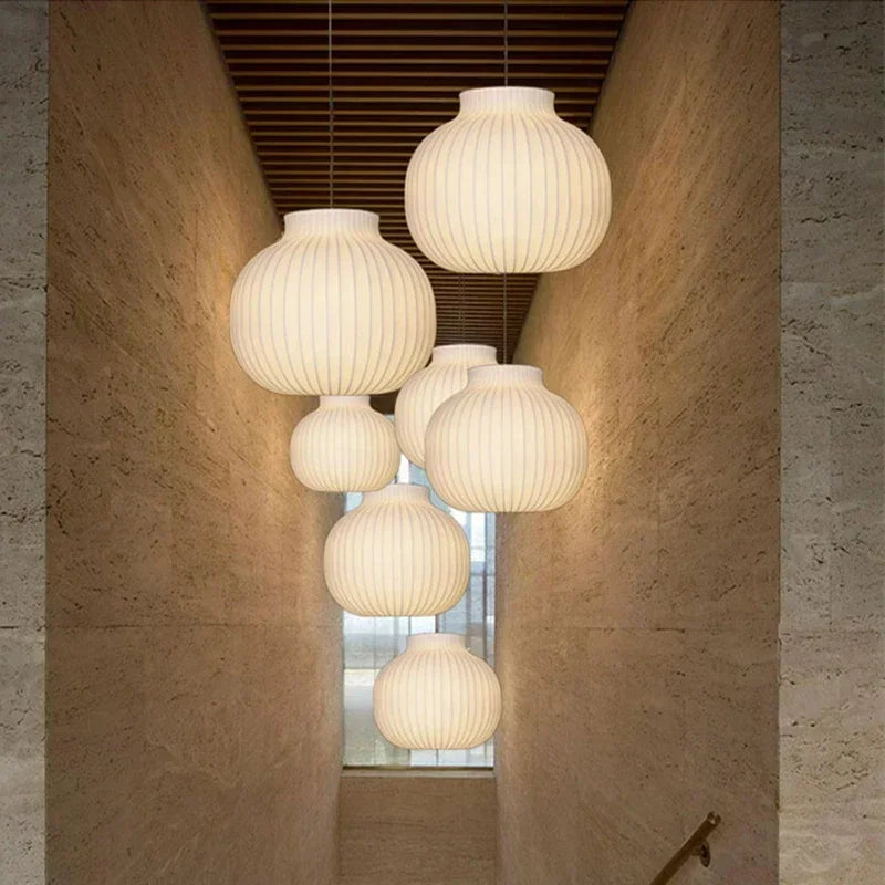 Afralia™ Japanese Nordic Design LED Silk Pendant Lights for Living Room and Restaurant