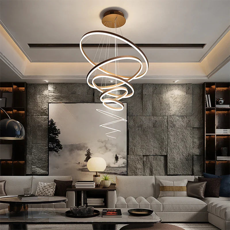 Afralia™ Modern Black Gold LED Chandelier Pendant Lights for Home Decoration