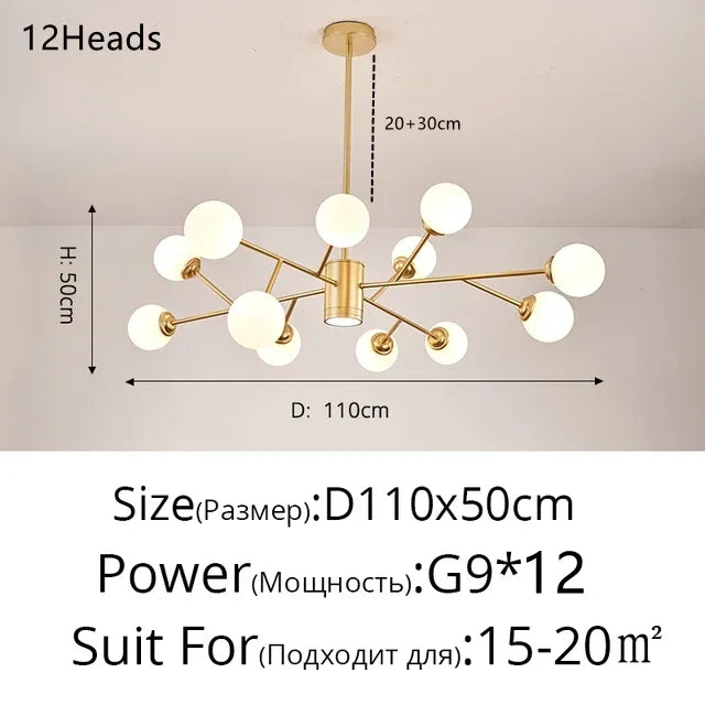 Afralia™ Glass Ball Modern Branch Chandelier - Magic Bean Design for Living Room