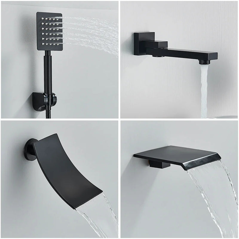 Afralia™ Matte Black Digital Rainfall Shower Faucet Set with All Metal Finish