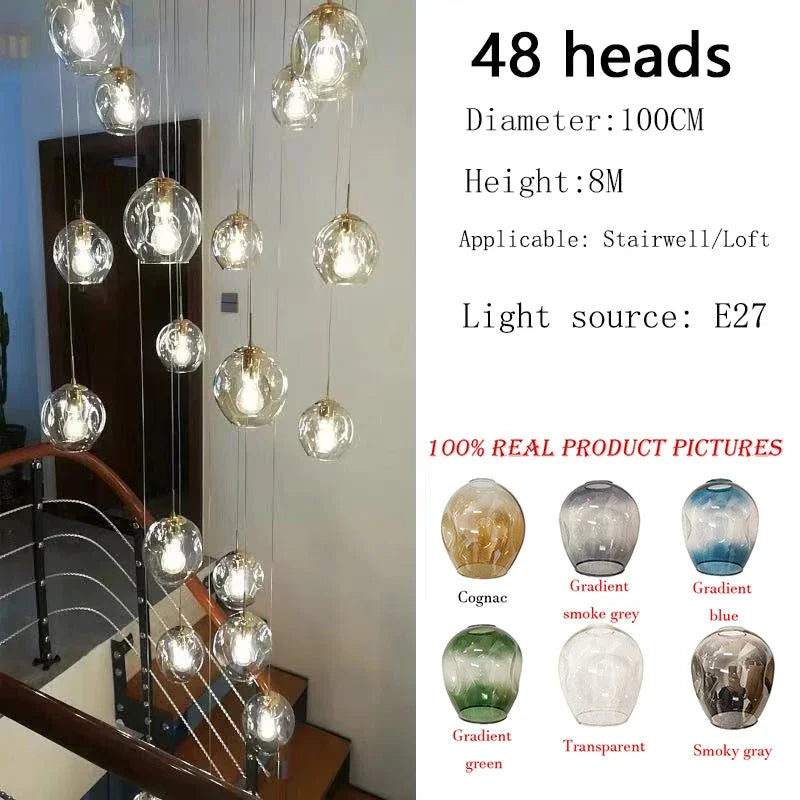 Afralia™ Rotating Stairwell LED Chandelier Glass Ball Modern Minimalist Nordic Long Chandelier