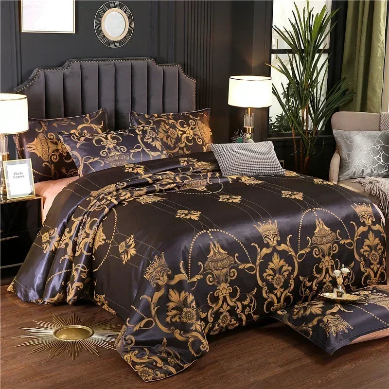 Afralia™ Satin Jacquard Duvet Cover Set King Queen Size Luxury Bedding