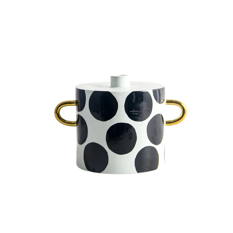 Afralia™ Black and White Dots Geometric Ceramic Vase: Home Decoration Handicraft Ornament