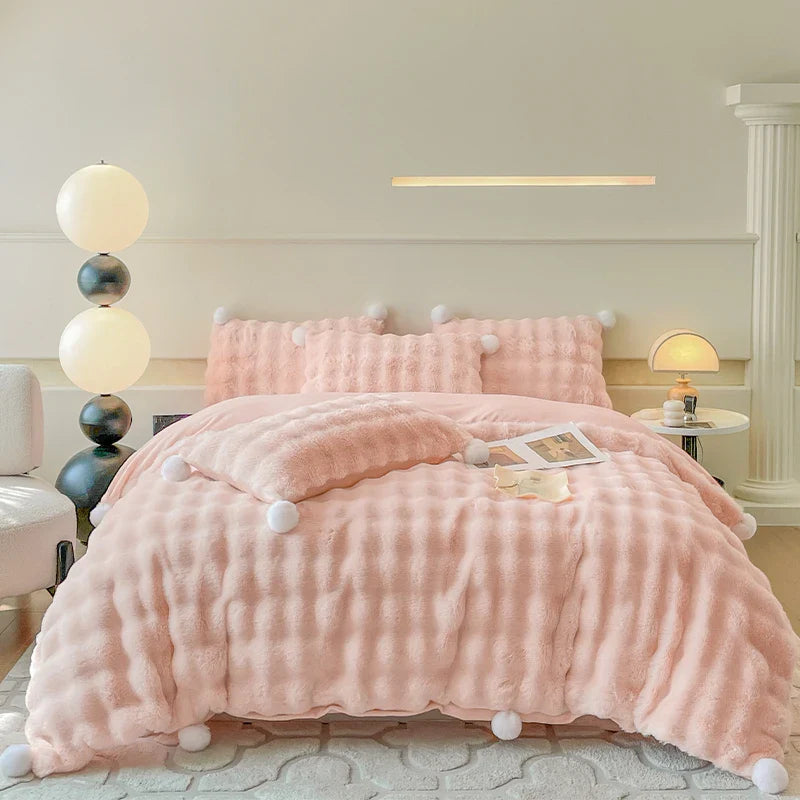 Afralia™ Double-Sided Rabbit Fur Bedding Set, Plush Velvet Fleece, Monochromatic Luxury Duvet Set