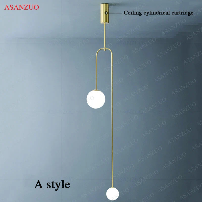 Afralia™ Nordic Glass Ball Brass Bedside Pendant Lamp for Bedroom, Living Room, and Restaurant