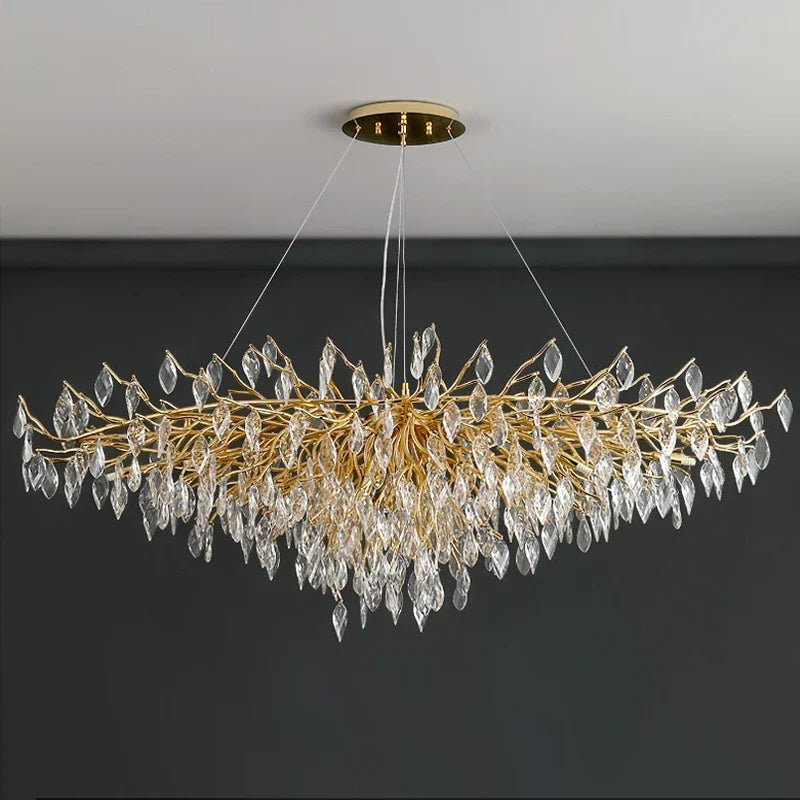 Afralia™ Modern Luxury Crystal LED Chandelier for Living Room - Golden Glossy Glass