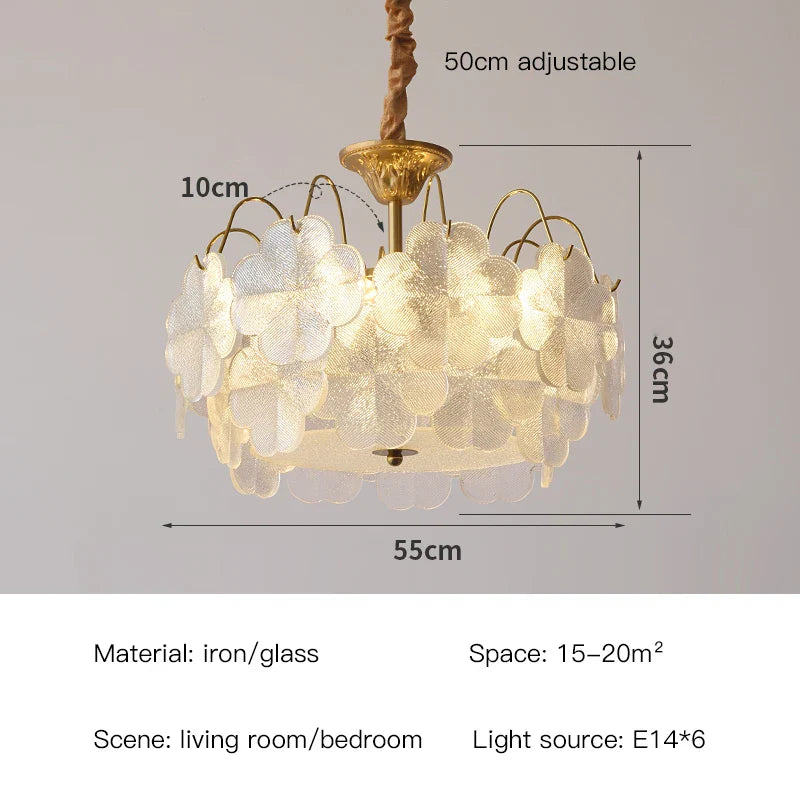 Afralia™ Modern French Style Flower Glass Chandelier Pendant Light for Living Room Bedroom Kitchen
