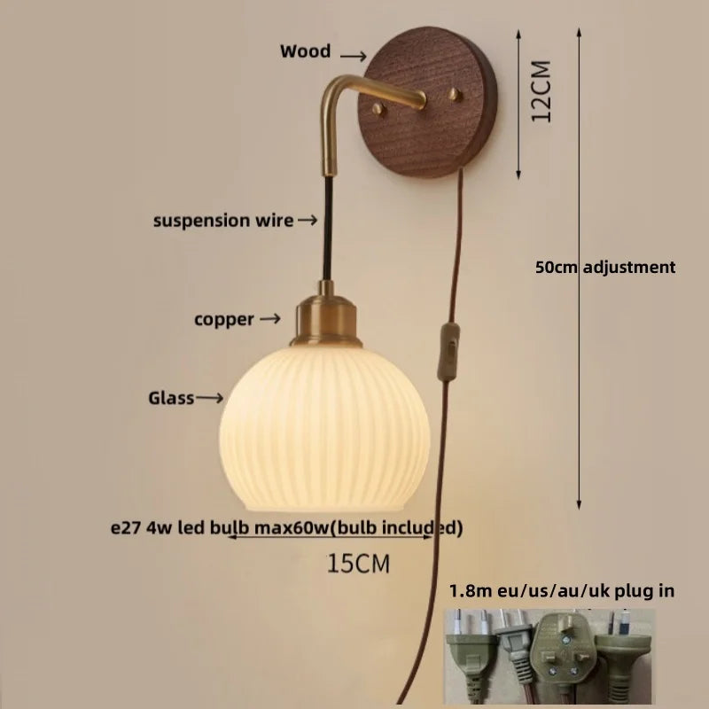 Afralia™ Walnut Wood LED Wall Sconce with Pull Chain Switch for Home Lighting
