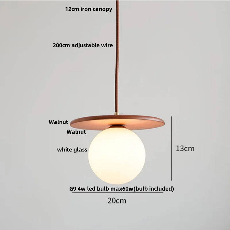 Afralia™ LED Glass & Wood Pendant Light for Aisle, Coffee Living Room - Japanese Style