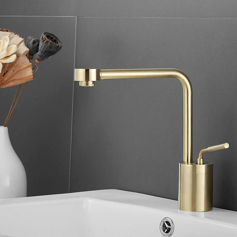 Afralia™ Brushed Gold Kitchen and Bathroom Faucet Swivel Sink Water Crane, Hot Cold Basin Faucet