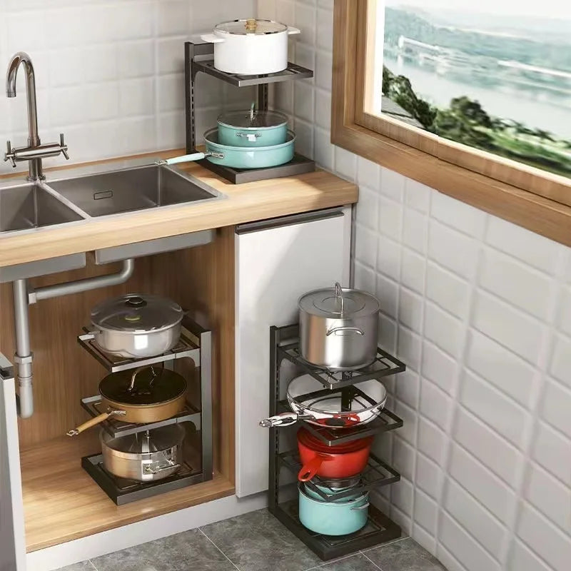 Afralia™ Multi-layer Kitchen Sink Shelf Pot Rack and Organizer for Frying Pan & Rice Cooker