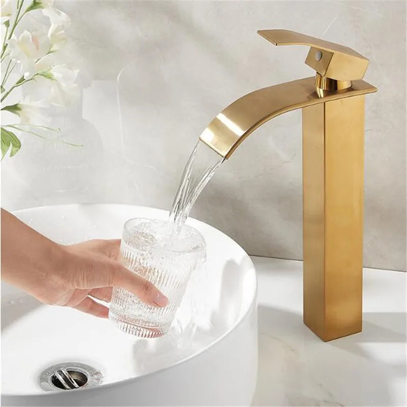 Afralia™ Gold Bathroom Faucet: Brass Rose Gold Basin Waterfall Mixer Tap