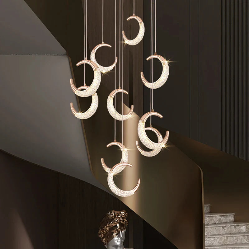 Afralia™ Moon Chandelier Stair LED Lighting for Elegant Indoor Spaces