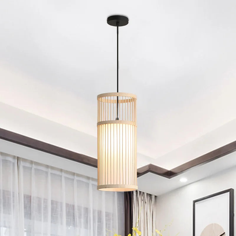 Afralia™ Bamboo Wooden Pendant Lamp E27 - Small Bar Pendant Lights