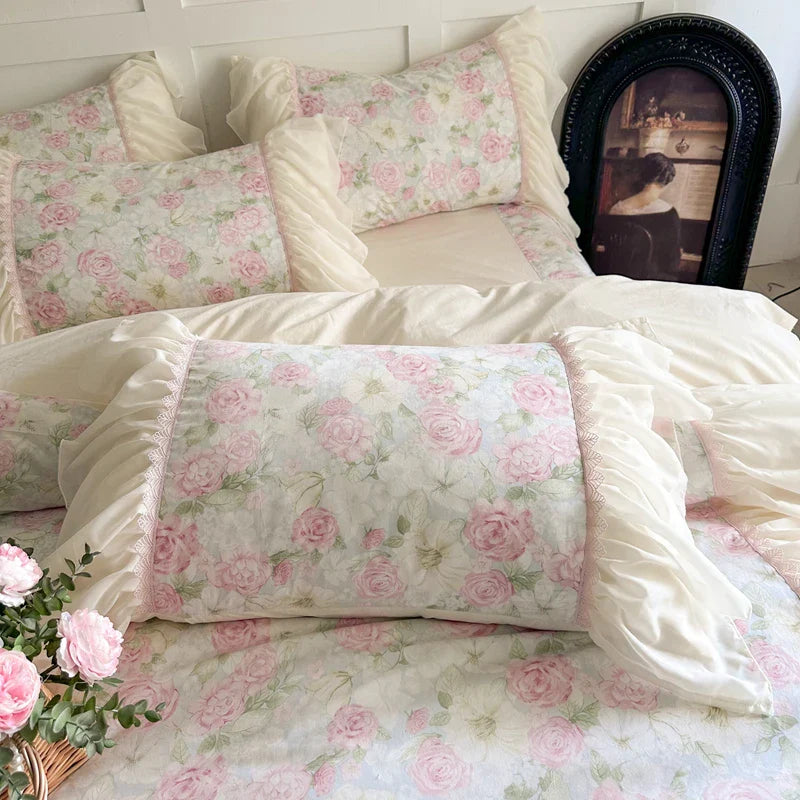 Afralia™ French Lace Ruffles Vintage Bedding Set in 100% Cotton, Single Queen King Size