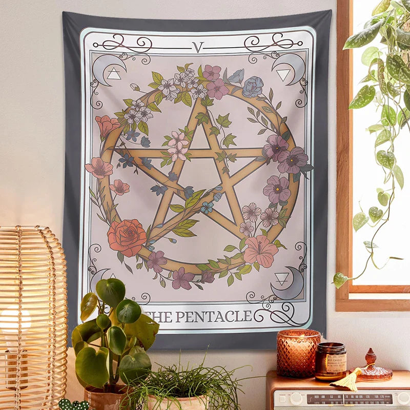 Afralia™ Pentacle Tarot Tapestry: Witchy Forestcore Botanical Magic for Home Decor