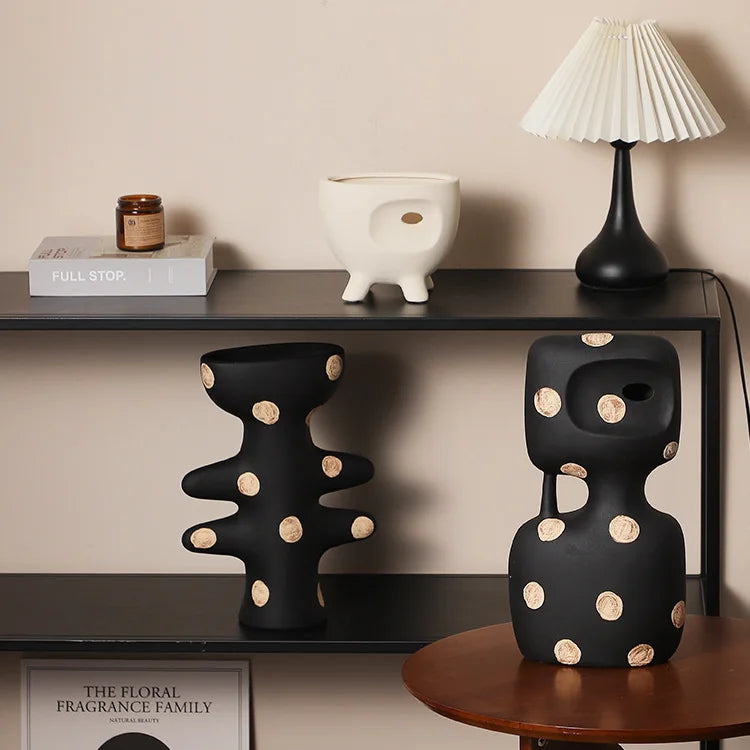 Afralia™ Polka Dot Geometric Vase: Handmade Ceramic Flowerpot Home Decor
