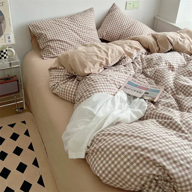 Afralia™ Japanese Style Cotton Printed 4Pcs Bedding Set with Double-Sided Design