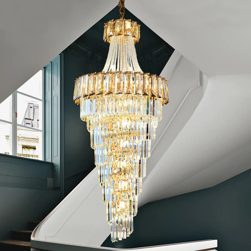 Afralia™ Elegant Crystal Chandelier for Duplex Spiral Staircase and Living Room