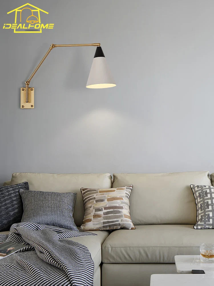 Afralia™ Gold Lustre Copper Swing Arm Wall Lamp LED E27 for Villa Bedroom Study