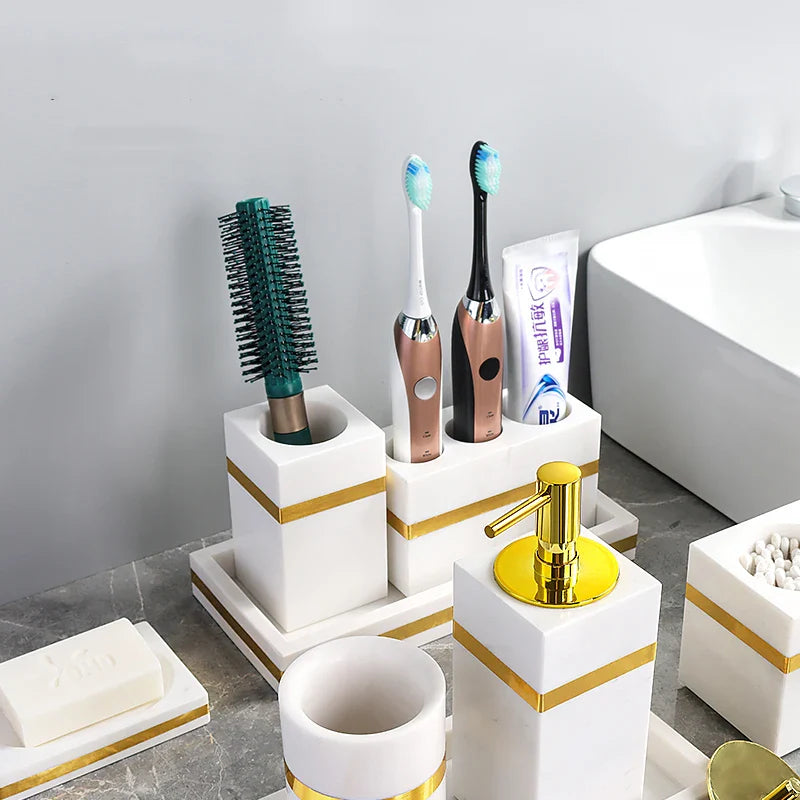 Afralia™ White Marble Gold Bathroom Set