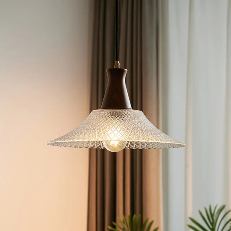 Afralia™ Modern Wood Glass LED Pendant Lamp for Living Room, Bedroom & Kitchen