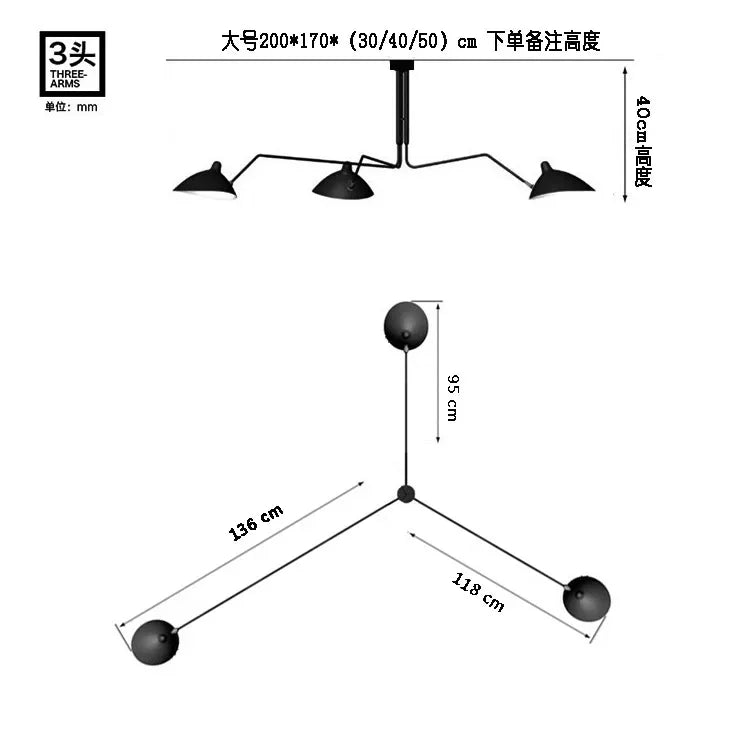 Afralia™ Industrial Spider Serge Mouille Ceiling Lamp Black LED E27 Lighting