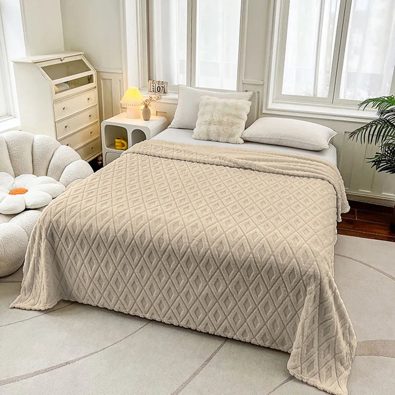 Afralia™ Diamond Jacquard Coral Fleece Blanket for All Seasons