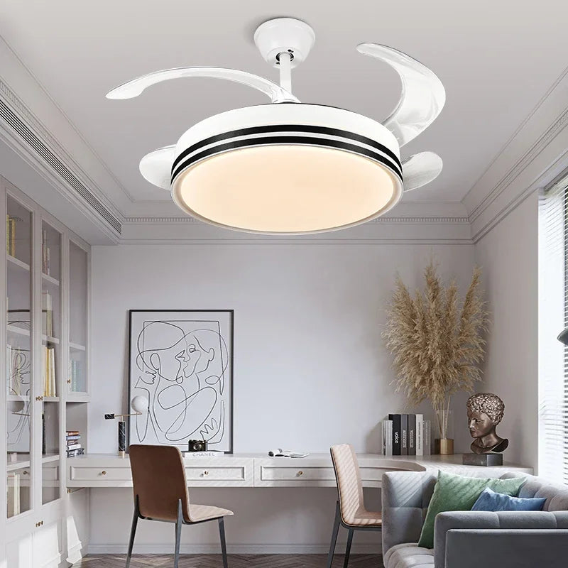 Afralia™ Modern LED Ceiling Fan with Retractable Blades and Remote Control