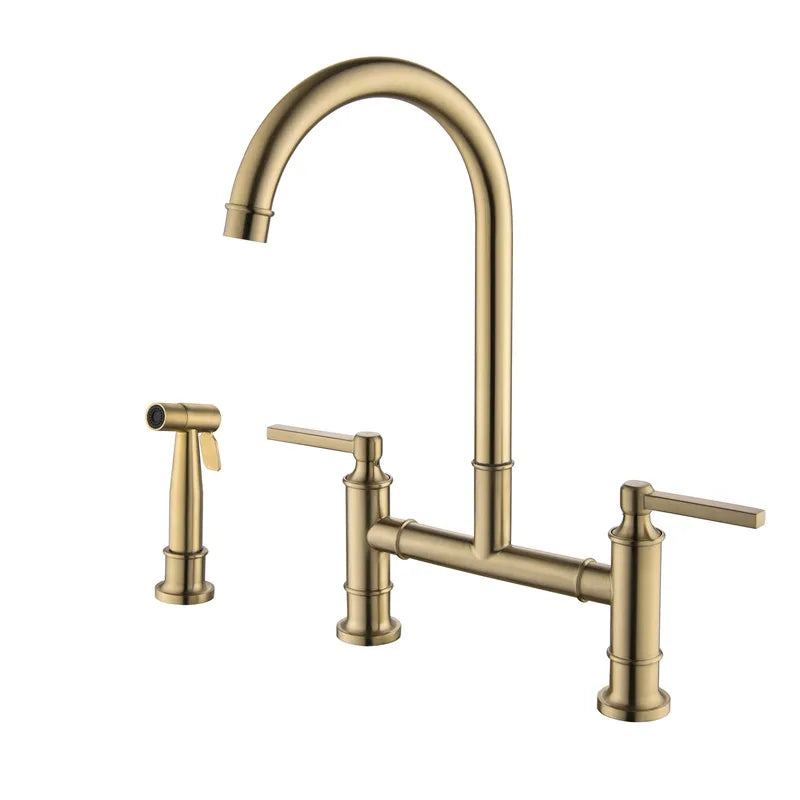 Afralia™ Brushed Gold Kitchen Faucet with Hand Shower Head Pot Filler Tap & Black Sink Spout