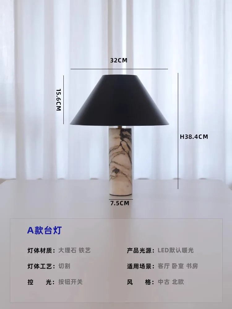 Afralia™ Marble Table Lamp LED E27 Minimalist Desk Light Bedroom Study Studio