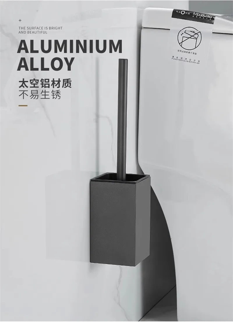 Afralia™ Aluminum Gray/White Toilet Brush Holder Set