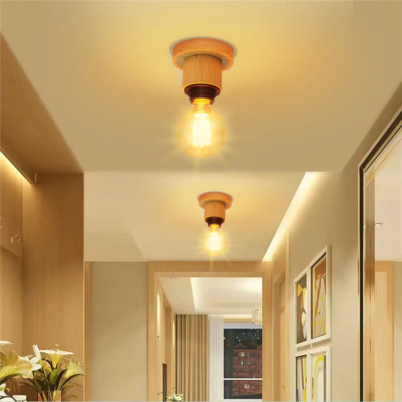 Afralia™ Wooden E27 LED Ceiling Light for Home Decor in Living Room, Bedroom