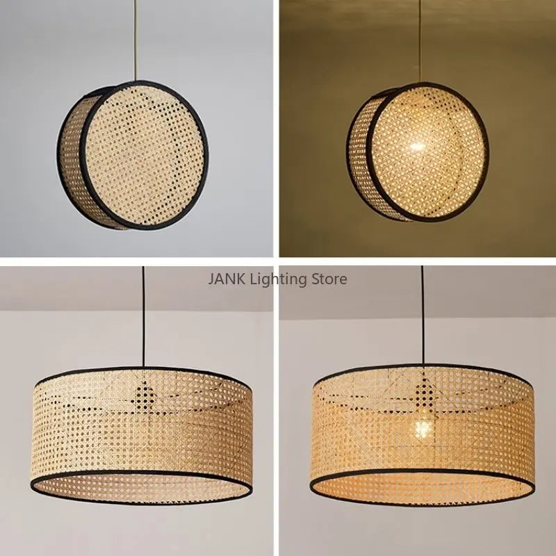 Afralia™ Bamboo Core Rattan Chandelier LED Suspension Lamp for Home Decor Lighting