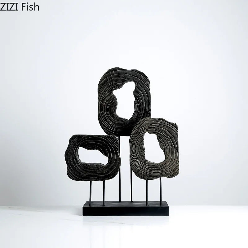 Afralia™ Triangle Hollow Out Wood Sculpture Desk Ornament Artwork Decor