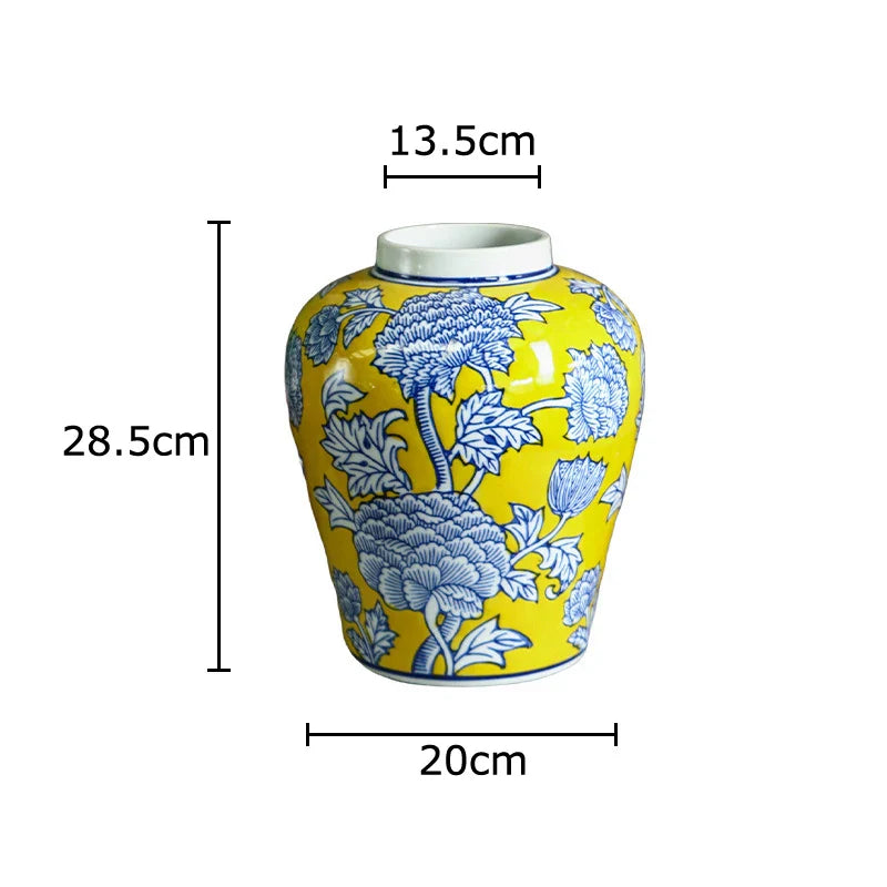Afralia™ Pomegranate Pattern Blue White Porcelain Vase Flower Pot Room Decor