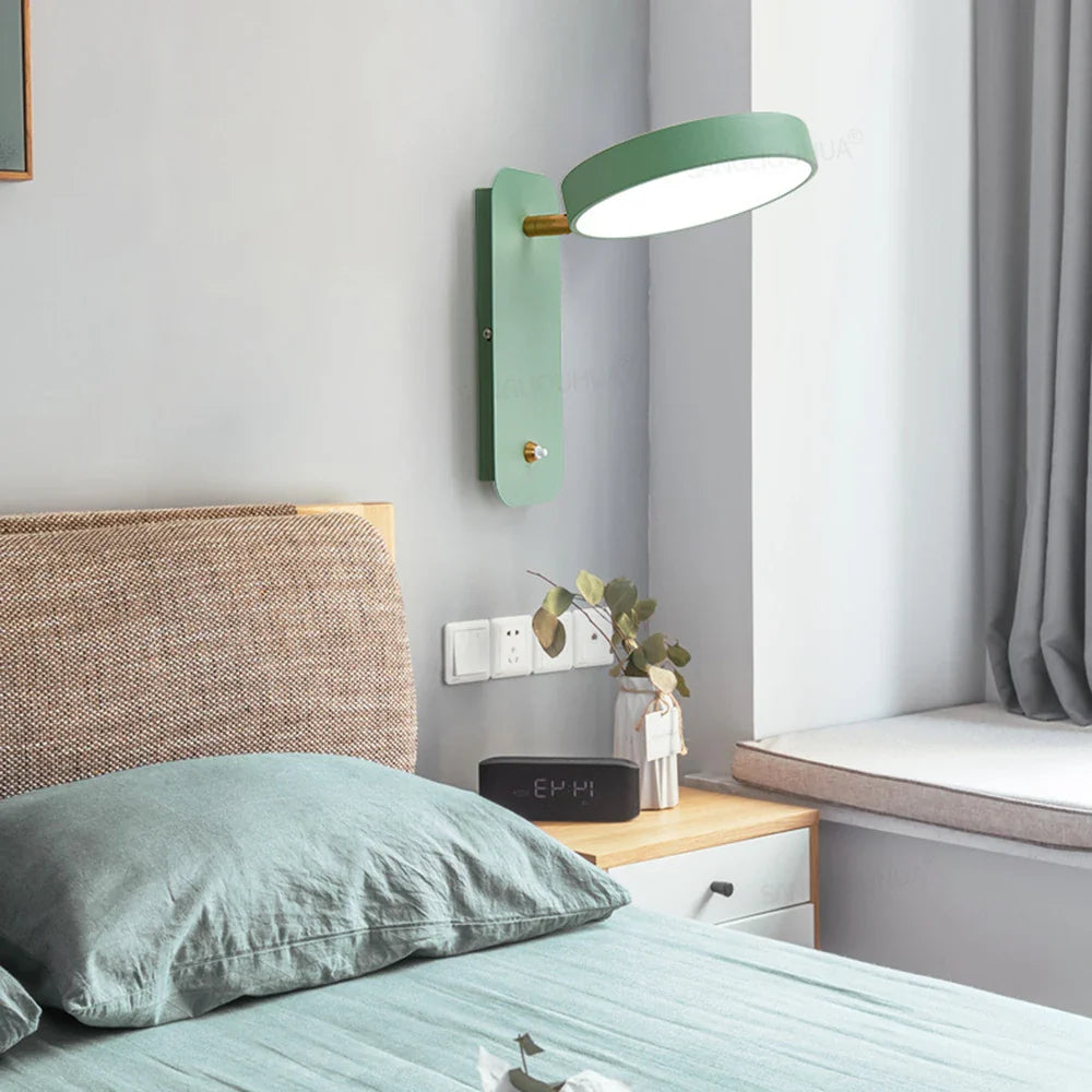 Afralia™ Nordic Macaron Rotatable Wall Sconce with Switch - Modern Bedroom Bedside LED Wall Lamp