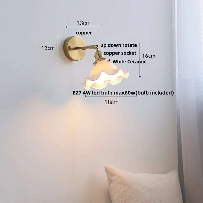 Afralia™ Ceramic LED Wall Lights | Pull Chain Switch | Bedroom Mirror Fixture