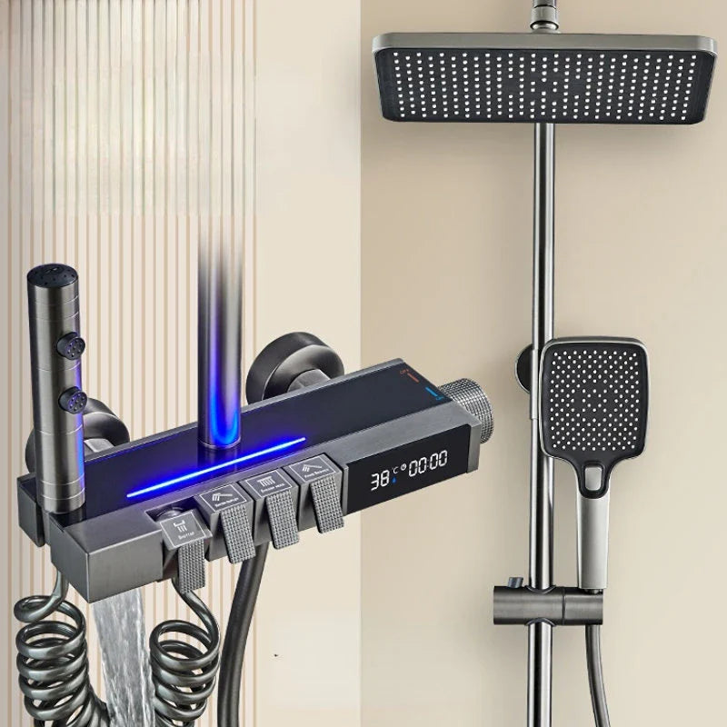 Afralia™ Digital Display Brass Thermostatic Shower Faucet Set for Bathroom