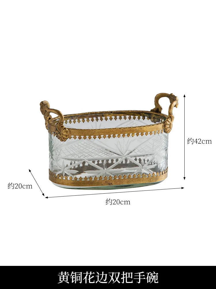 Afralia™ Brass & Carved Glass Jewelry Makeup Pen Storage Box Dry Fruit Snack Plate