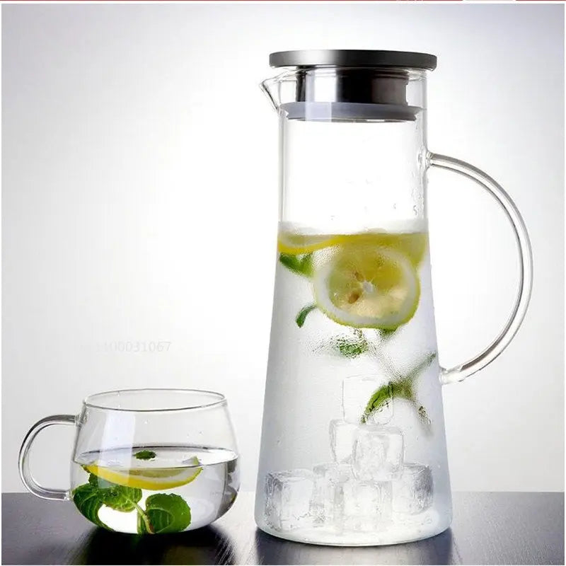 Afralia™ Glass Pitcher with Lid, Heat Resistant Water Carafe for Hot/Cold Beverages